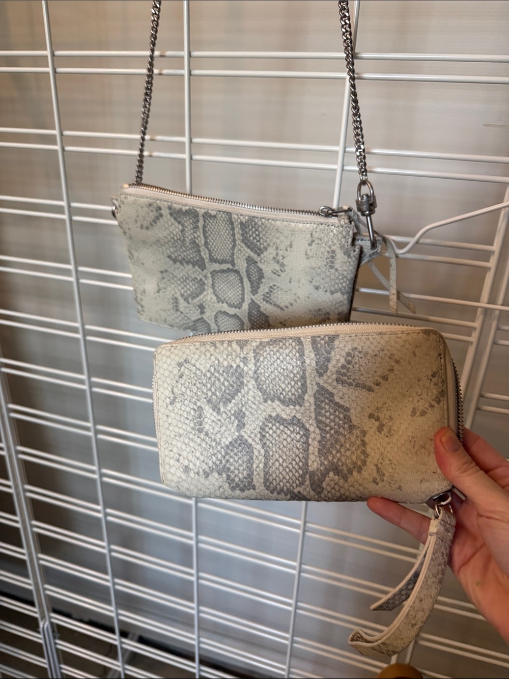 All Saints Snake-Print Crossbody and Wristlet Set in Beige and Gray